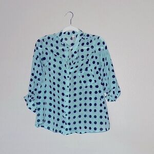 ALLOY Mint Polka Dot 3/4 Sleeve Button Down Margot Blouse